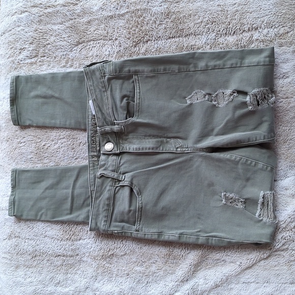 American Eagle Hunter Green Distressed Super Stretch Hi Rise Jegging Jeans Sz 6 - Picture 2 of 7